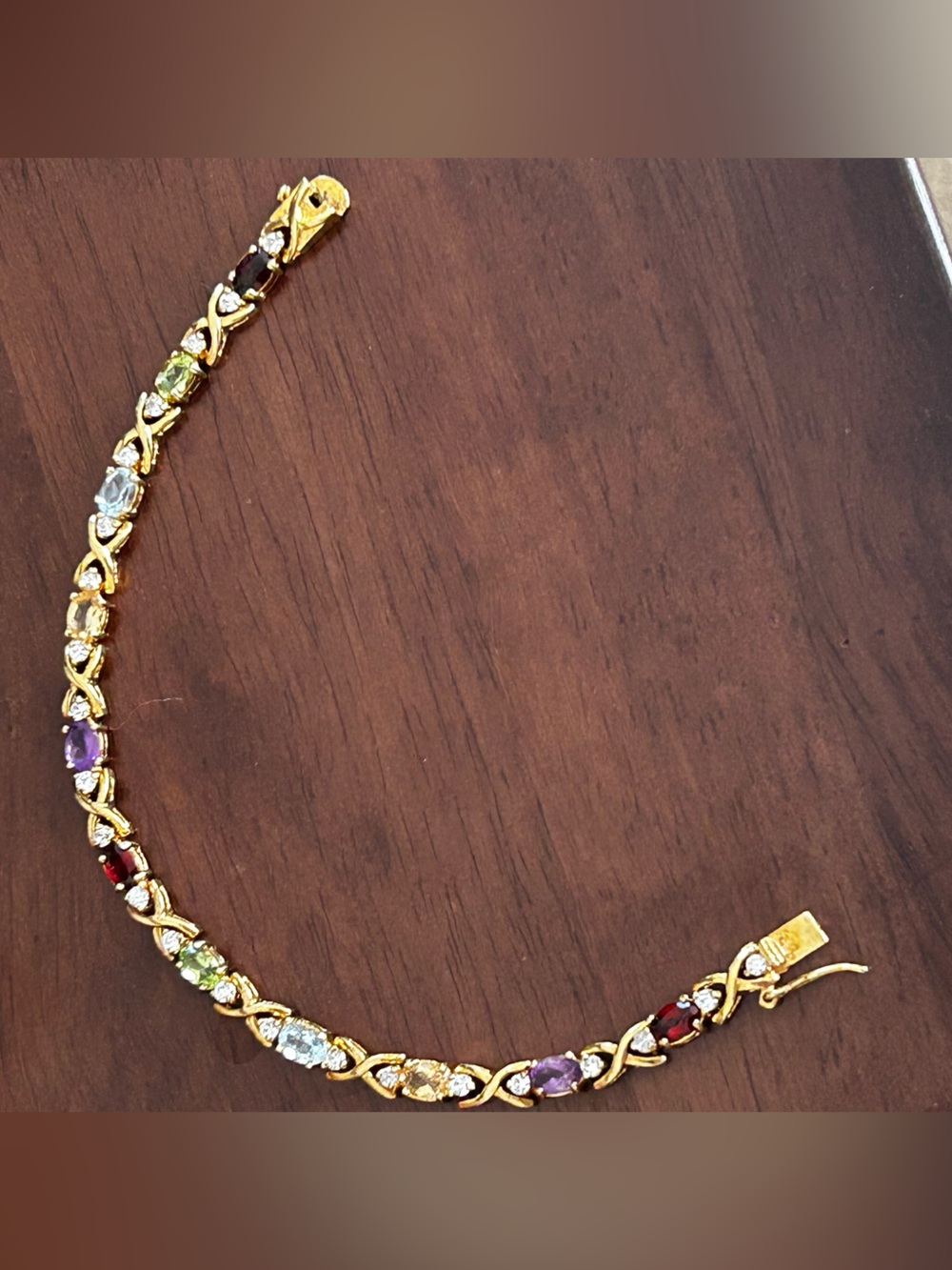 Vintage DBJ 925 Silver Gold Vermeil Multi Gemstone XO Tennis Bracelet 7.25"